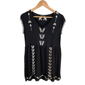THML Embroidered Babydoll Top Small Boho Chic Indie Peasant Hippie Western Tunic